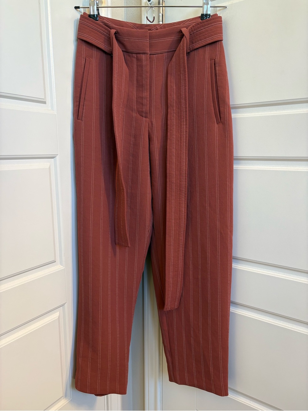 Aritzia Wilfred Size 2 Tie Front Pinstripe Trouser in Terracotta